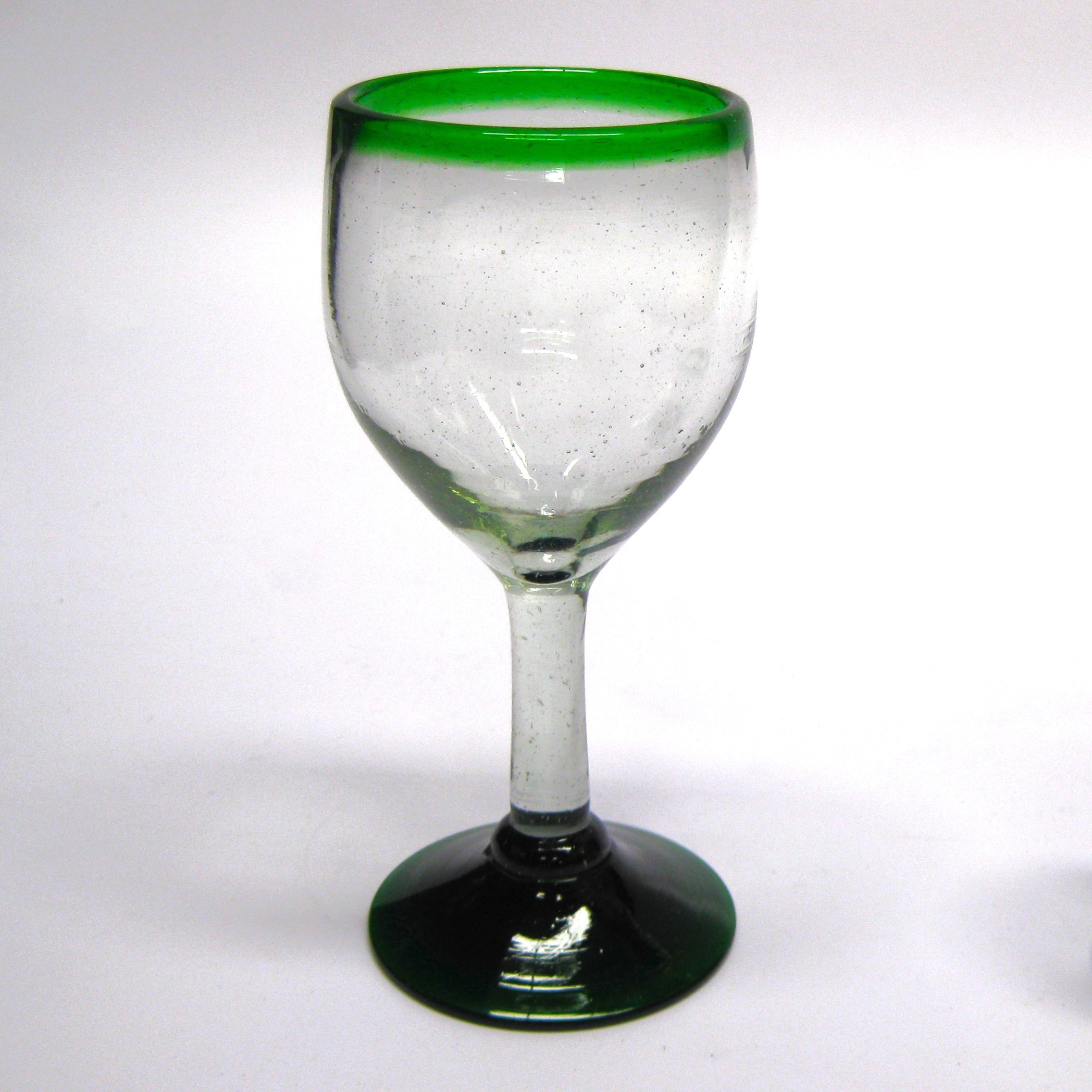 Emerald Green Rim 7 oz Small Wine Glasses 